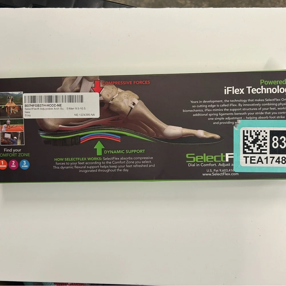 NWT SelectFlex Adjustable Orthotic Insoles‎ Size B Men 6.5-7.5 Womens 7.5-8.5